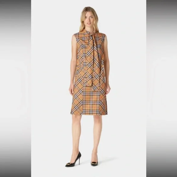 Authentic Iconic Print Burberry Luna Sleeveless Tie-Neck Dress (Size 2) - Picture 1 of 10